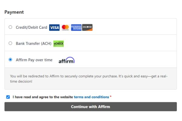 Affirm pay over time at checkout