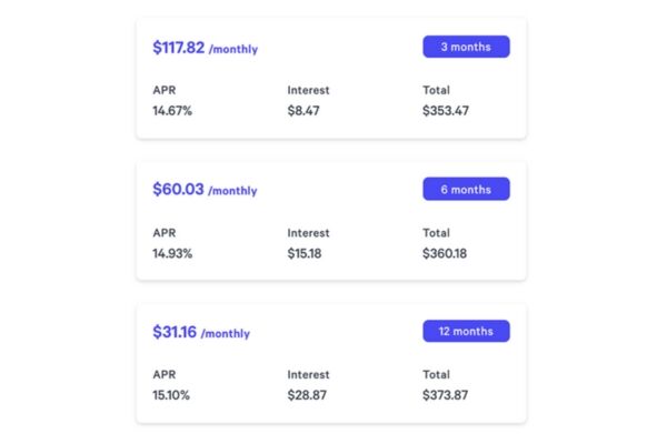 Affirm payment plans layout
