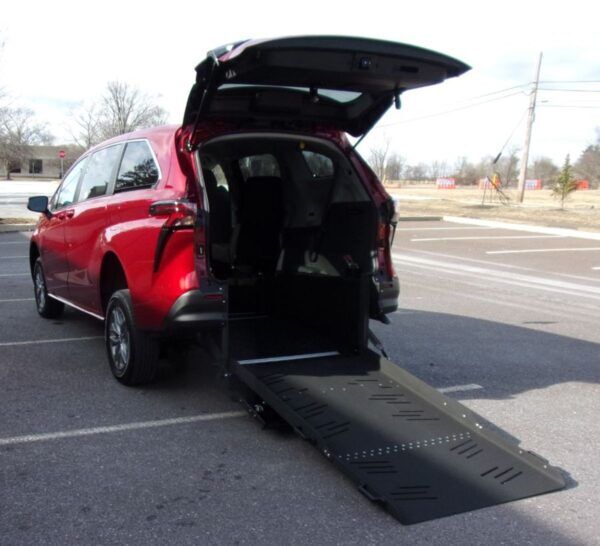 Red Toyota Sienna with Vantage Mobility Rear Entry Manual Fold Out conversion