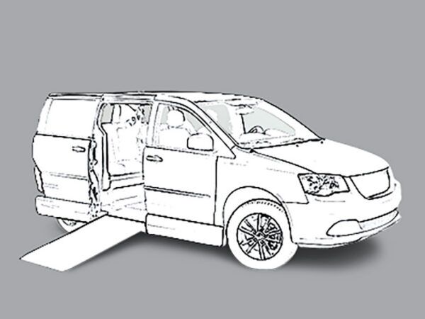 Grey Dodge Grand Caravan with BraunAbility Side Entry Automatic Fold Out conversion