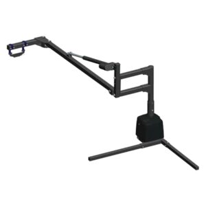 The Harmar 225 Speed Lift (AL825) is a sleek, black mechanical arm with adjustable joints, a tripod mount, and an end clamp, ideal for use as a scooter lift for trucks.