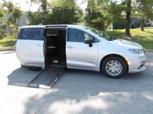 Silver Chrysler Pacifica with Driverge Side Entry Automatic Fold Out conversion