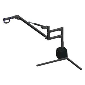 The Harmar 225 Speed Lift (AL825) is a sleek, black mechanical arm with adjustable joints, a tripod mount, and an end clamp, ideal for use as a scooter lift for trucks.