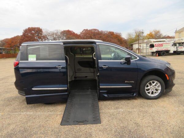 Blue Chrysler Pacifica with BraunAbility Side Entry Automatic In Floor conversion