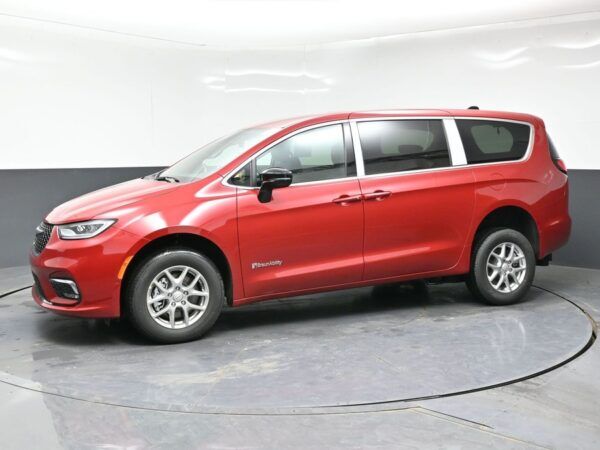 Red Chrysler Pacifica with BraunAbility Rear Entry Manual Fold Out conversion