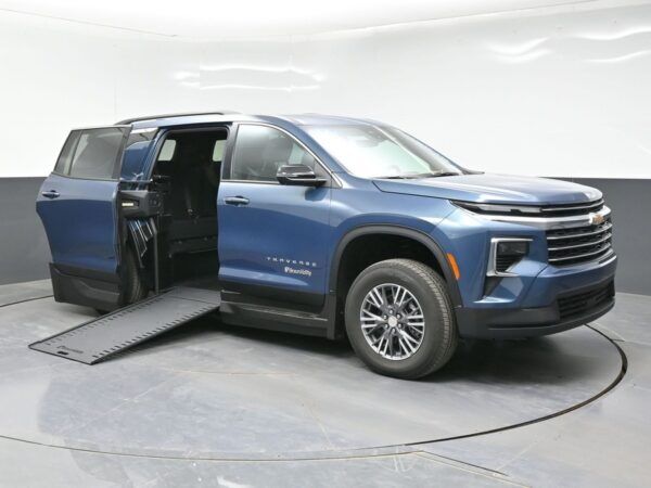Blue Chevrolet Traverse with BraunAbility Side Entry Automatic In Floor conversion
