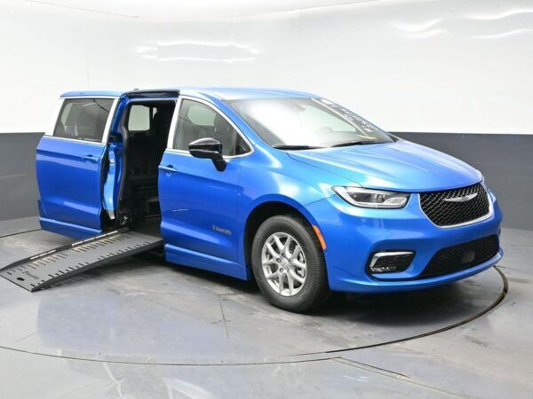 Blue Chrysler Pacifica with BraunAbility Side Entry Automatic Fold Out conversion