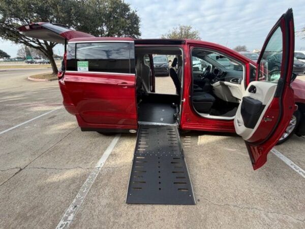 Red Chrysler Pacifica with Driverge Side Entry Automatic Fold Out conversion